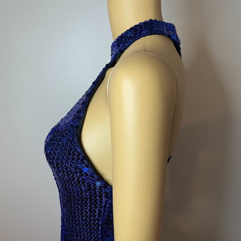 💕Host Pick!!! Vintage blue sequin mock neck back sheath dress! - Picture 11 of 11